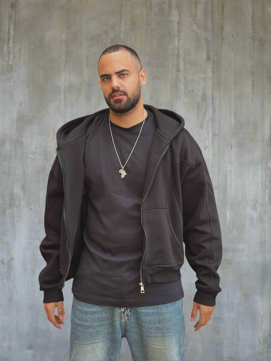 Essential Zip-Up Black Hoodie