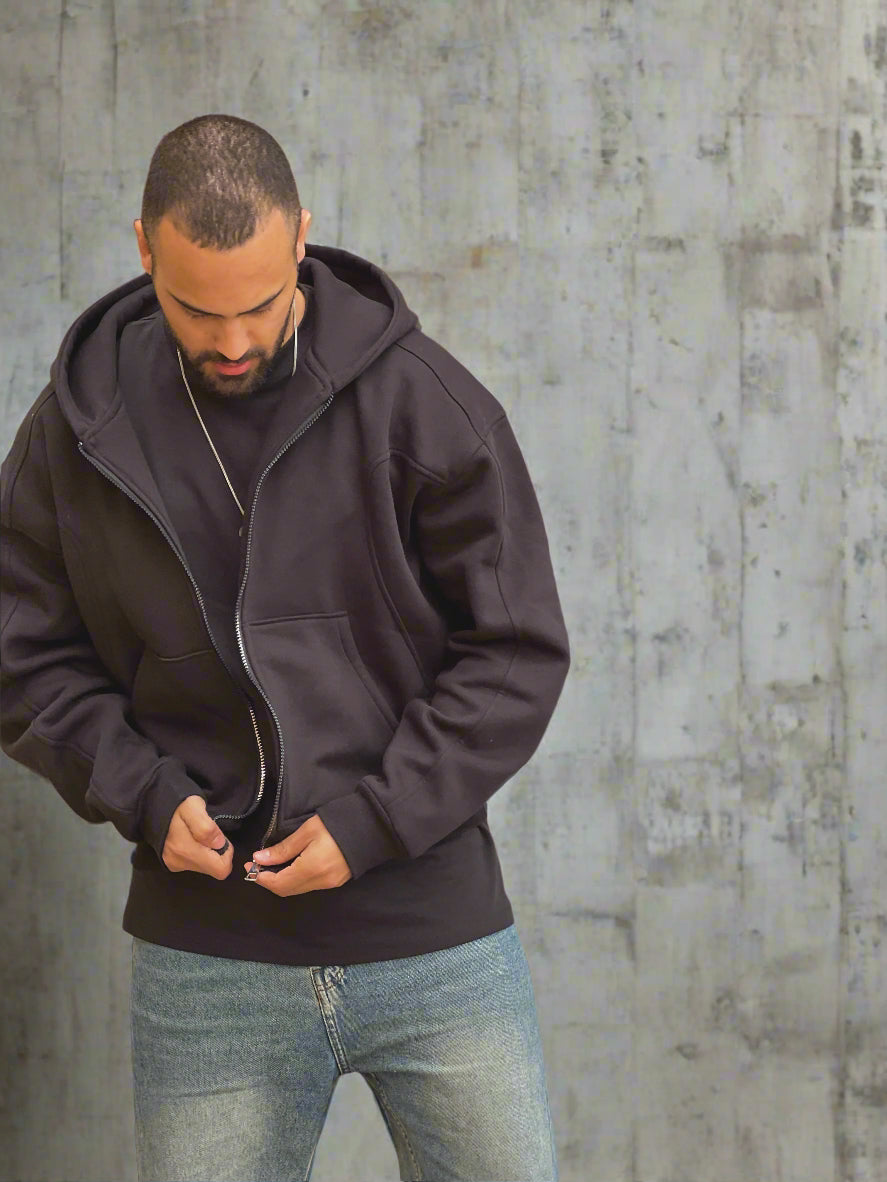 Essential Zip-Up Black Hoodie