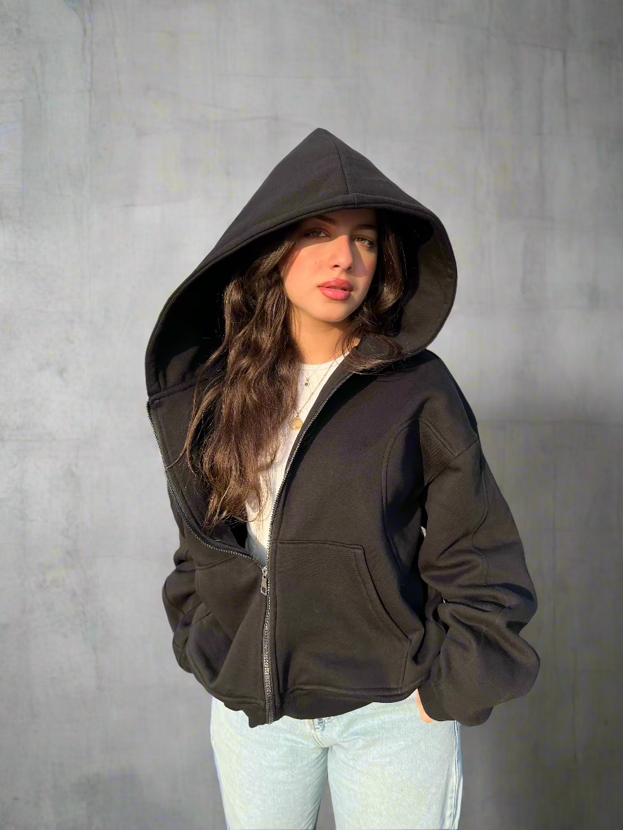 Essential Zip-Up Black Hoodie