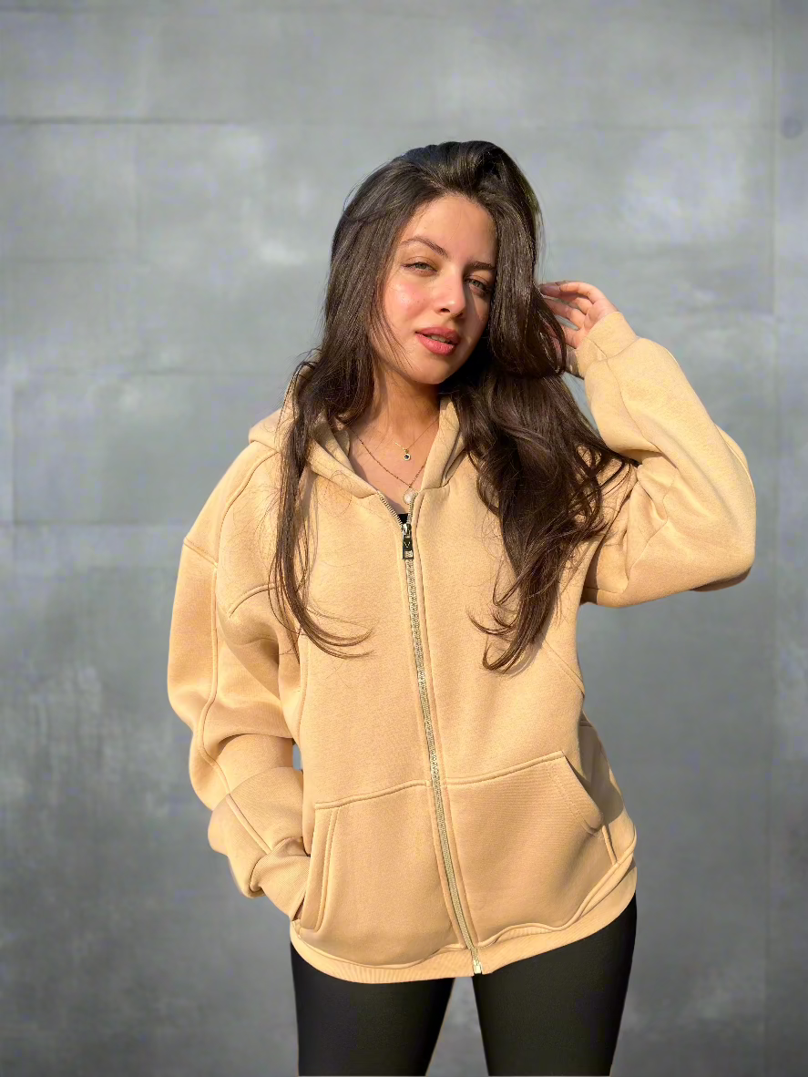 Essential Zip-Up sandstone Hoodie