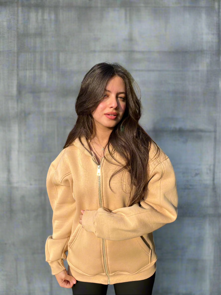 Essential Zip-Up sandstone Hoodie