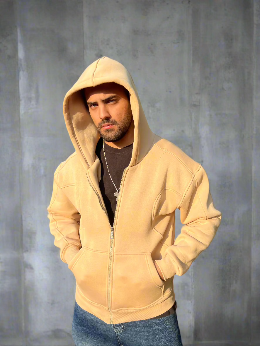 Essential Zip-Up sandstone Hoodie