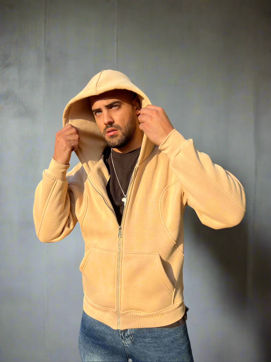 Essential Zip-Up sandstone Hoodie
