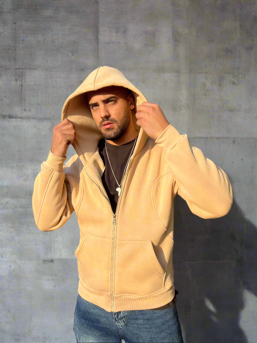 Essential Zip-Up sandstone Hoodie