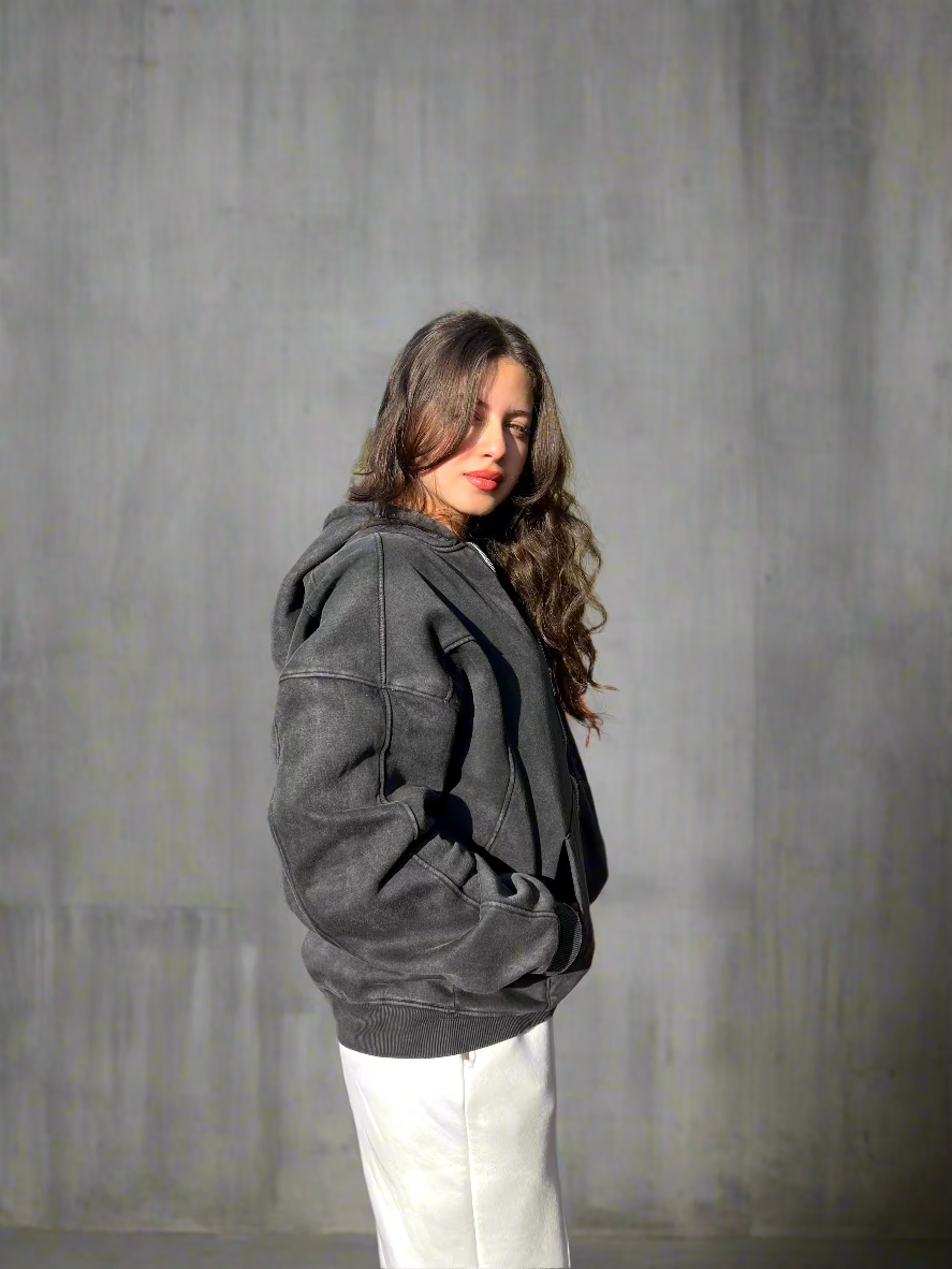 Essential Zip-Up Storm Charcoal Hoodie