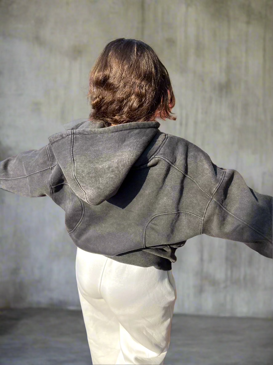 Essential Zip-Up Storm Charcoal Hoodie