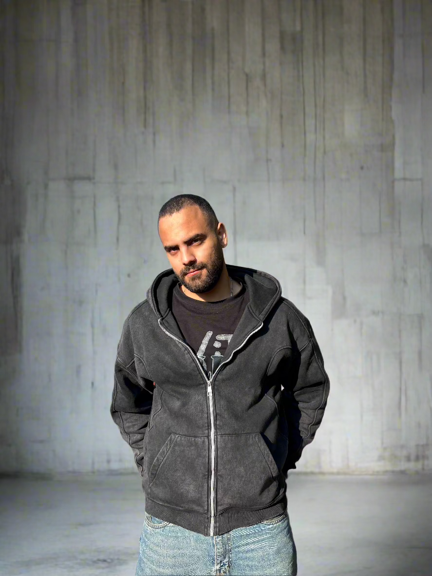Essential Zip-Up Storm Charcoal Hoodie