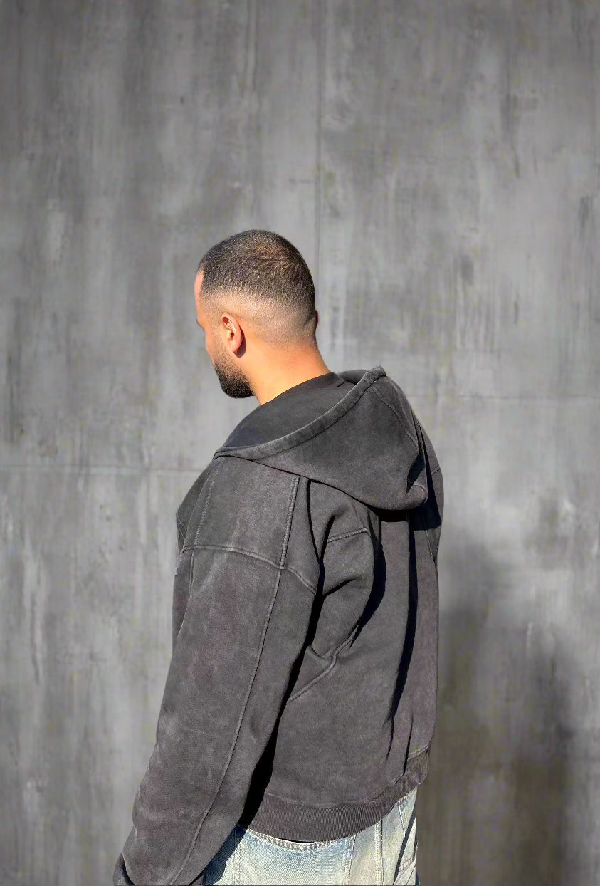 Essential Zip-Up Storm Charcoal Hoodie