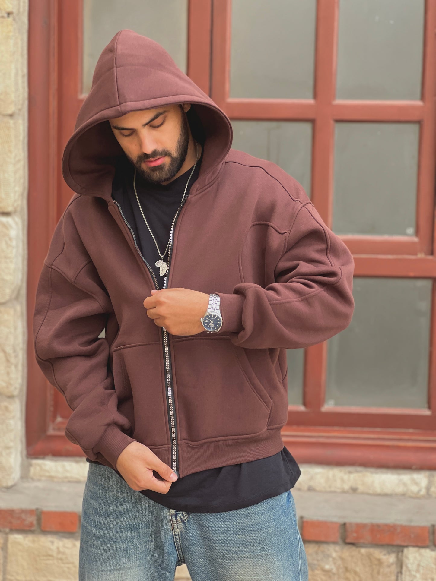 Essential Zip-Up Brown Hoodie