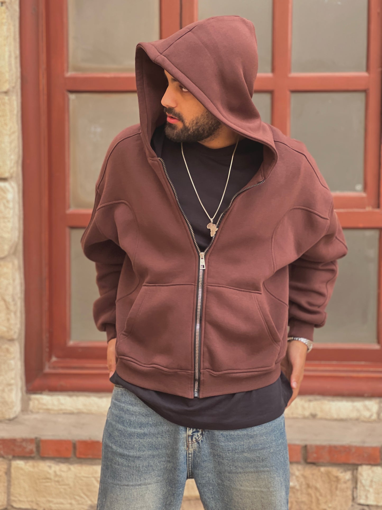 Essential Zip-Up Brown Hoodie