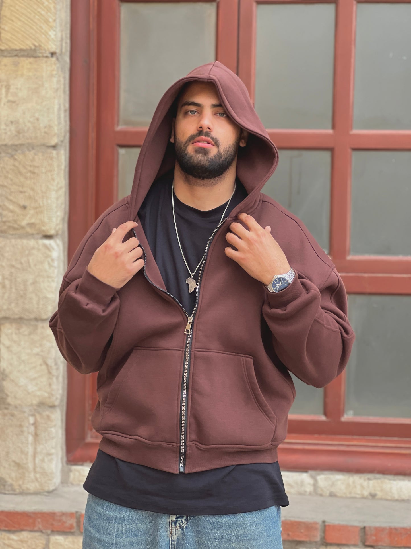 Essential Zip-Up Brown Hoodie