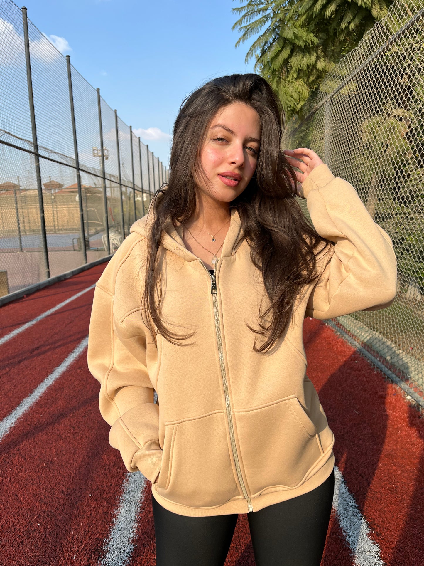 Essential Zip-Up sandstone Hoodie