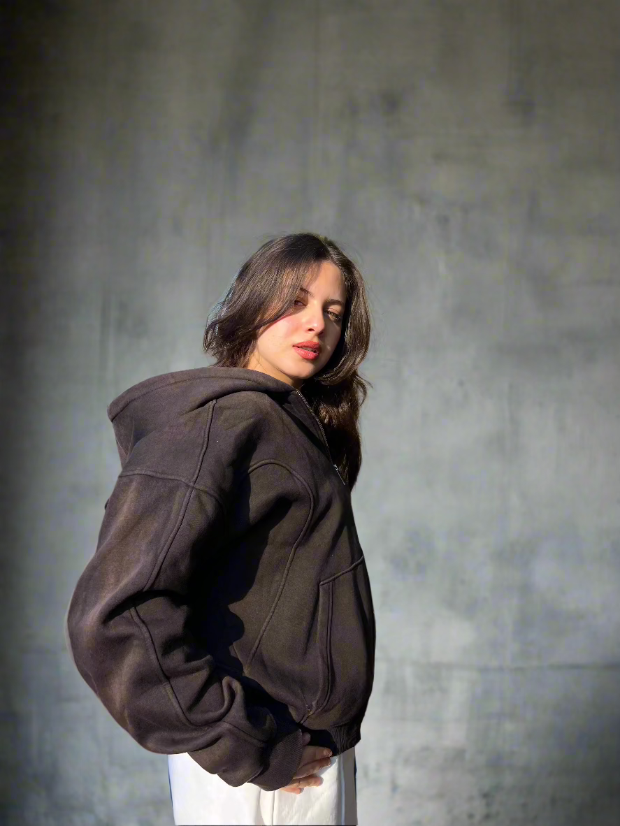 Essential Zip-Up  Washed Dark Chocolate Hoodie