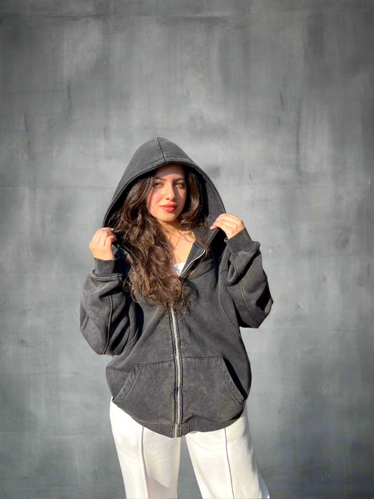 Essential Zip-Up Storm Charcoal Hoodie