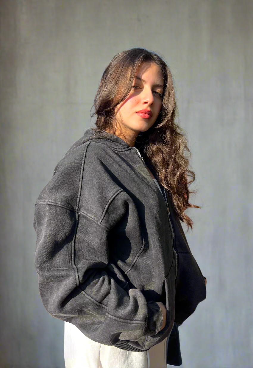 Essential Zip-Up Storm Charcoal Hoodie