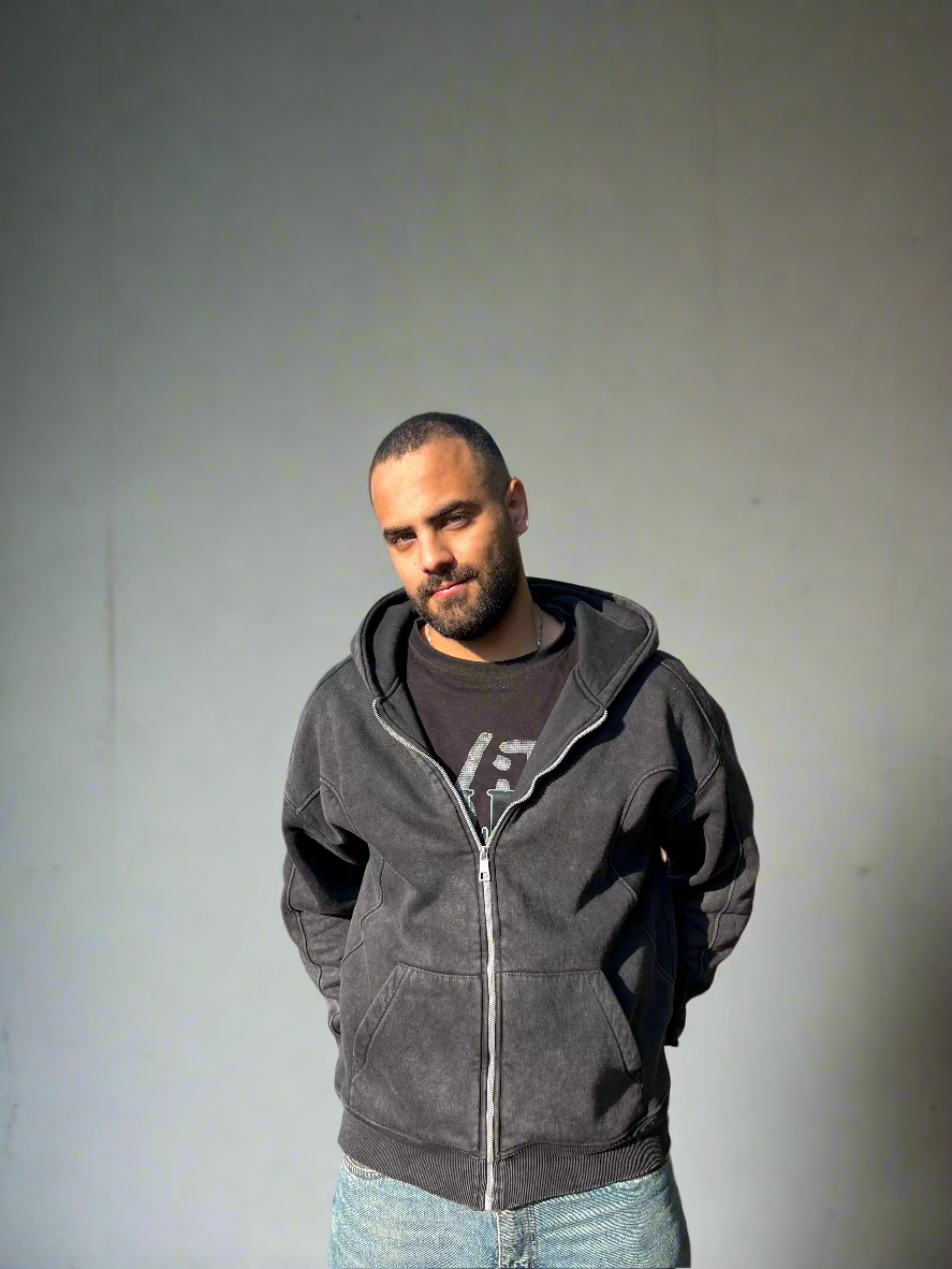 Essential Zip-Up Storm Charcoal Hoodie