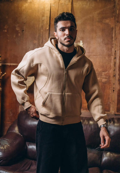 Essential Zip-Up sandstone Hoodie