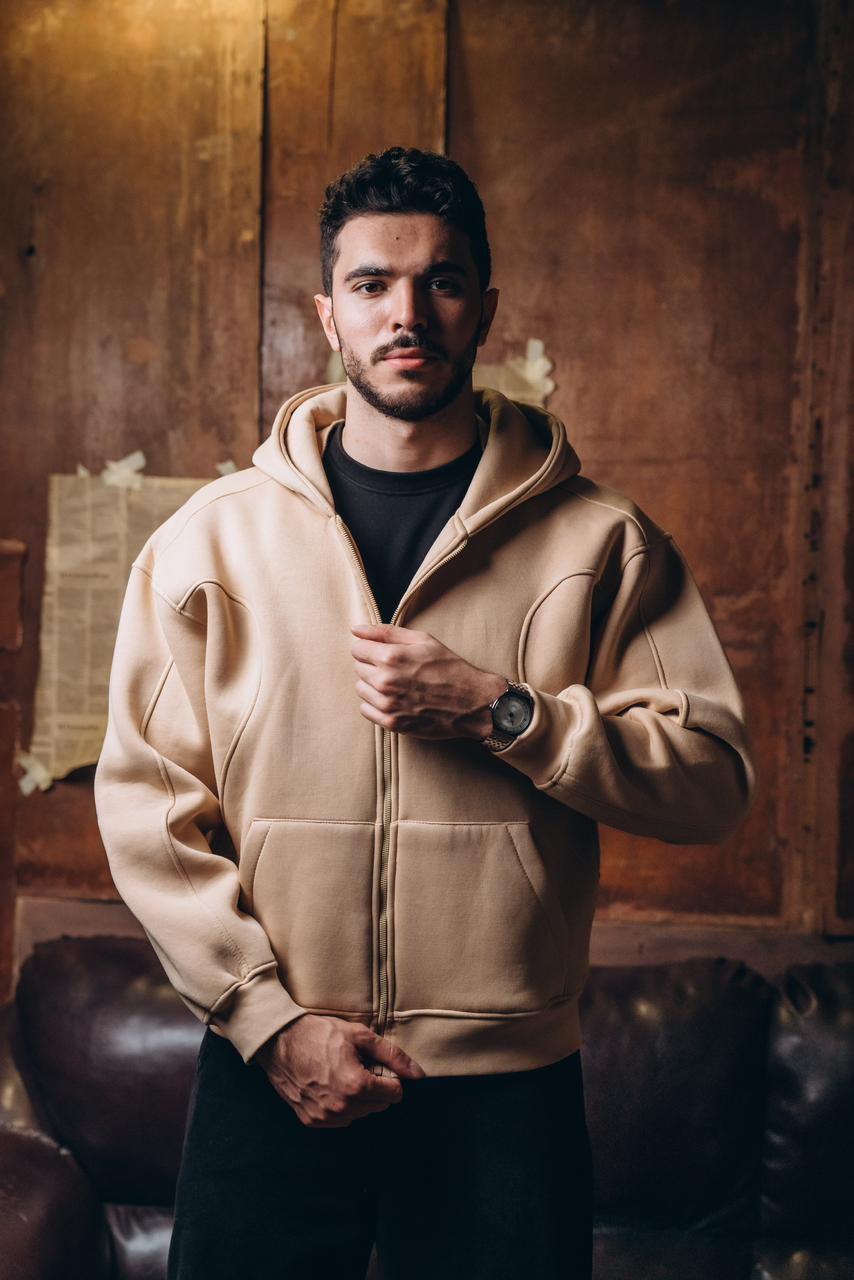 Essential Zip-Up sandstone Hoodie